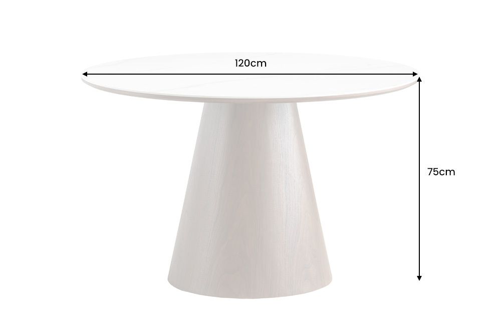 Runder Esstisch UNIQUE 120cm weiß braun Walnussholz Keramik Marmor Säulenfuß