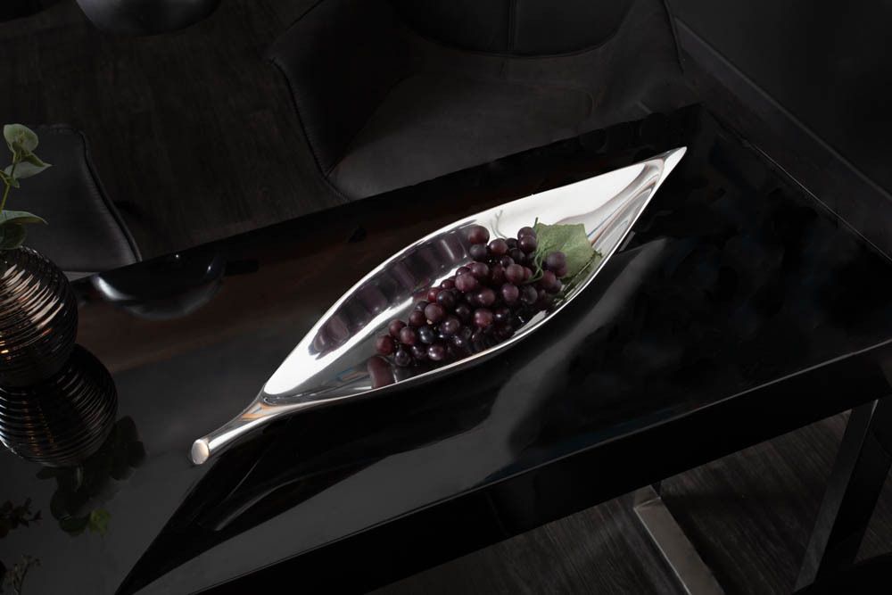 Handgearbeitete Deko Schale SILVER LEAF 40cm silber Aluminium