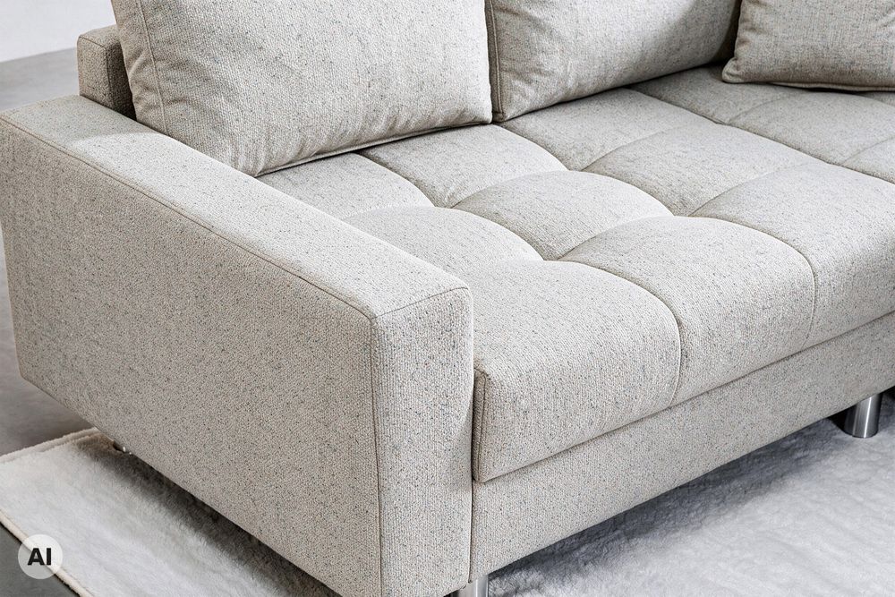 Wohnlandschaft KENT 220cm beige Strukturstoff  Ecksofa Federkern inkl. Hocker