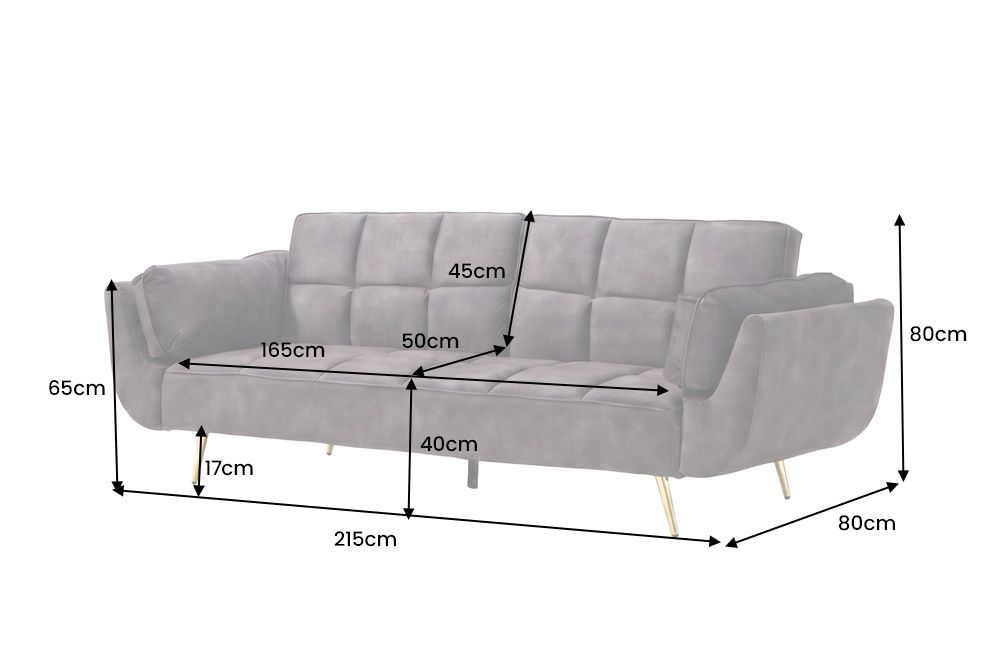 Retro Schlafsofa BOUTIQUE 215cm dunkelgrau Samt 3-Sitzer mit goldenen Füßen