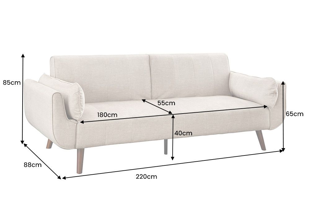 Design Schlafsofa DIVANI 220cm champagner beige Samt 3-Sitzer mit Bettfunktion Walnuss-Füße