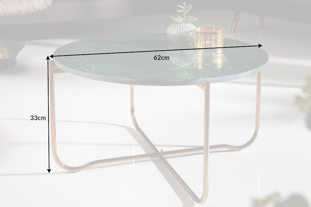 Runder Couchtisch NOBLE 65cm grün Marmor abnehmbare Tischplatte klappbar gold Metall