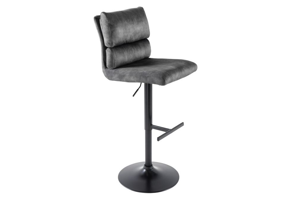 Höhenverstellbarer Barhocker COMFORT dunkelgrau Samt drehbar mit Lehne Metall schwarz