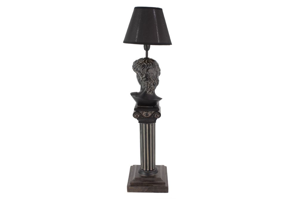 Handgefertigte Tischlampe DAVID 70cm schwarz mit Büste Stoffschirm