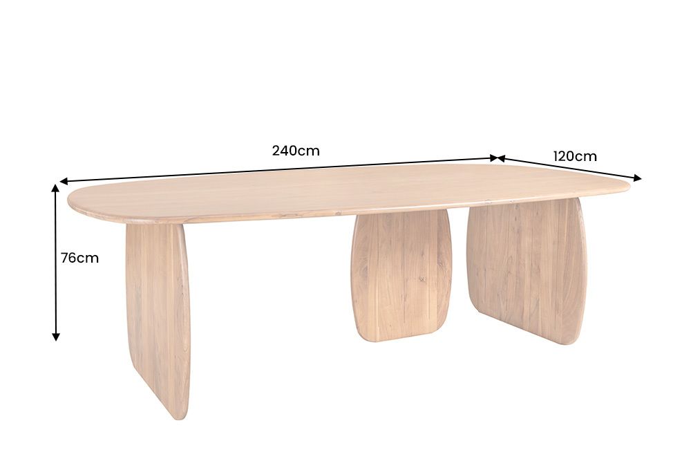 Design Esstisch SCULPTURA 240cm natur Akazie Massivholz mit skulpturalem Wangenfuß