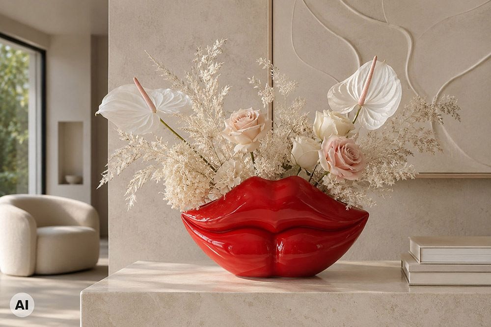 Extravagante Deko-Vase LIP 40cm rot handmade Hochglanz