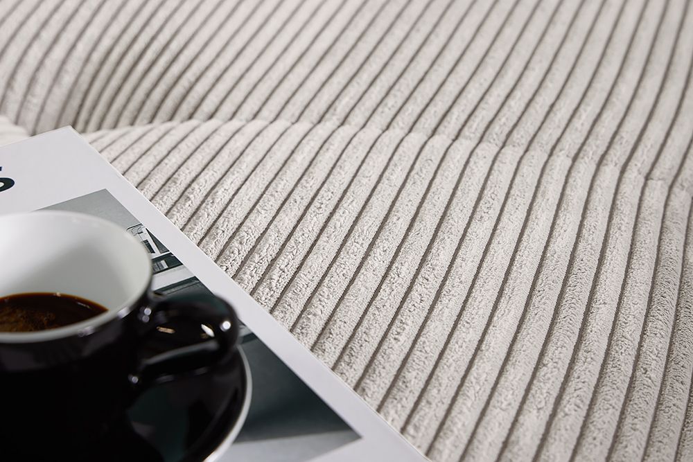 Modernes Ecksofa KENT 220cm beige Cord inkl. Hocker Federkern L-Form Wohnlandschaft