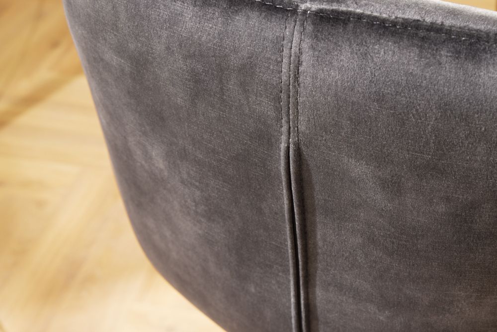 Drehbarer Barhocker PAPILLON grau Samt Barstuhl mit Lehne schwarze Metallbeine