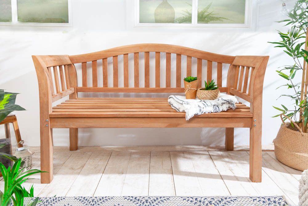 Massive Gartenbank EMPIRE TEAK 130cm natur Teakholz Outdoor-Sitzbank mit Lehne