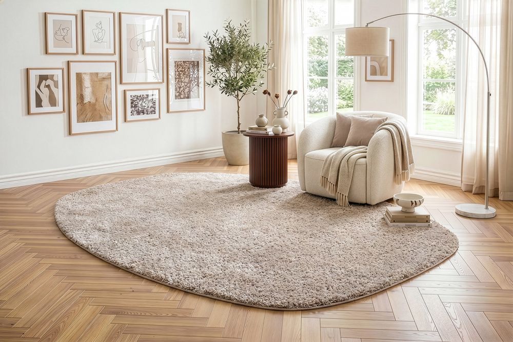 Design Teppich ORGANIC 350x240cm taupe Hochflor Indoor-Teppich organische Form