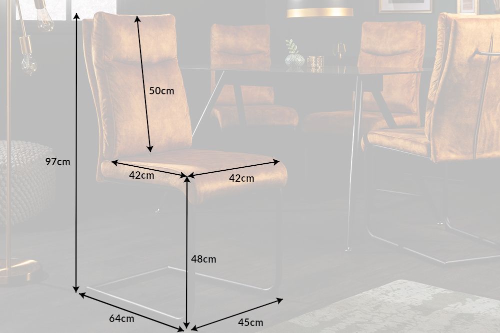 Moderner Freischwinger Stuhl COMFORT senfgelb Samt mit Komfortgriff