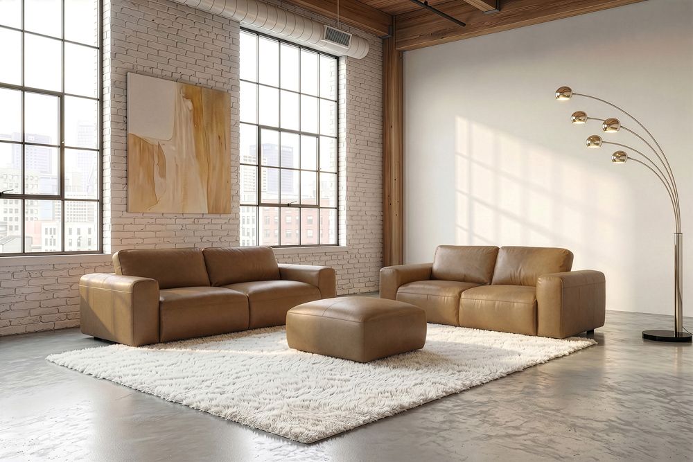 Echtleder Sofa BIG GEORGE 245cm cognac Taschenfederkern 3-Sitzer Couch