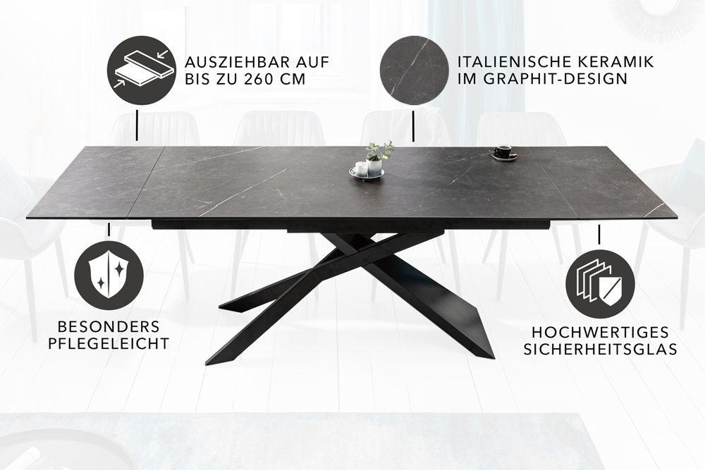 Ausziehbarer Esstisch EUPHORIA 180-220-260cm Graphit Keramik made in Italy