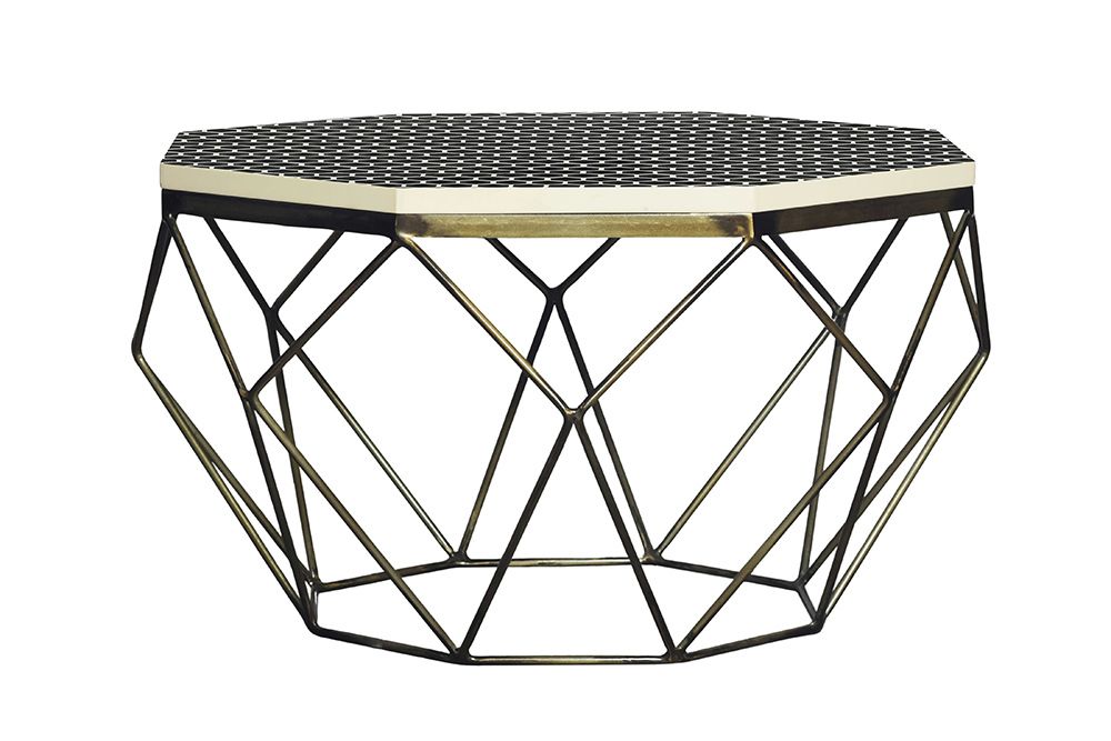 Couchtisch DIAMOND 70cm schwarz weiß messing Mosaik Kunsthandwerk