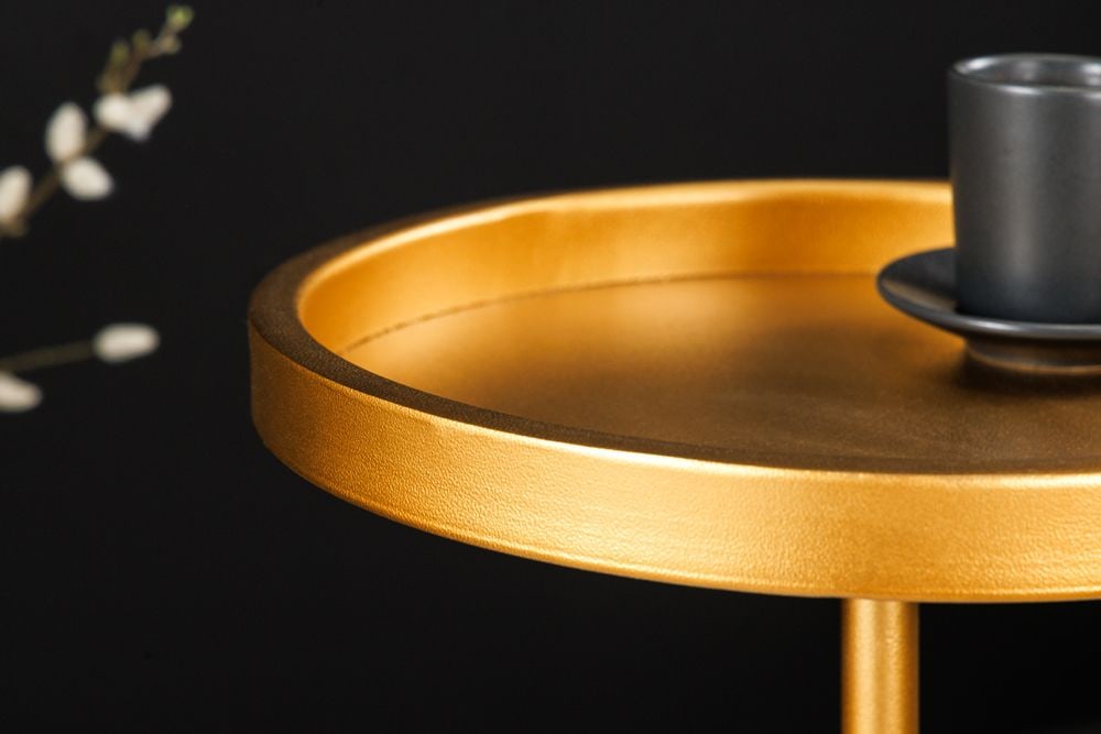Runder Beistelltisch TRAYFUL 60cm gold Eisen weiß Marmorfuß handmade