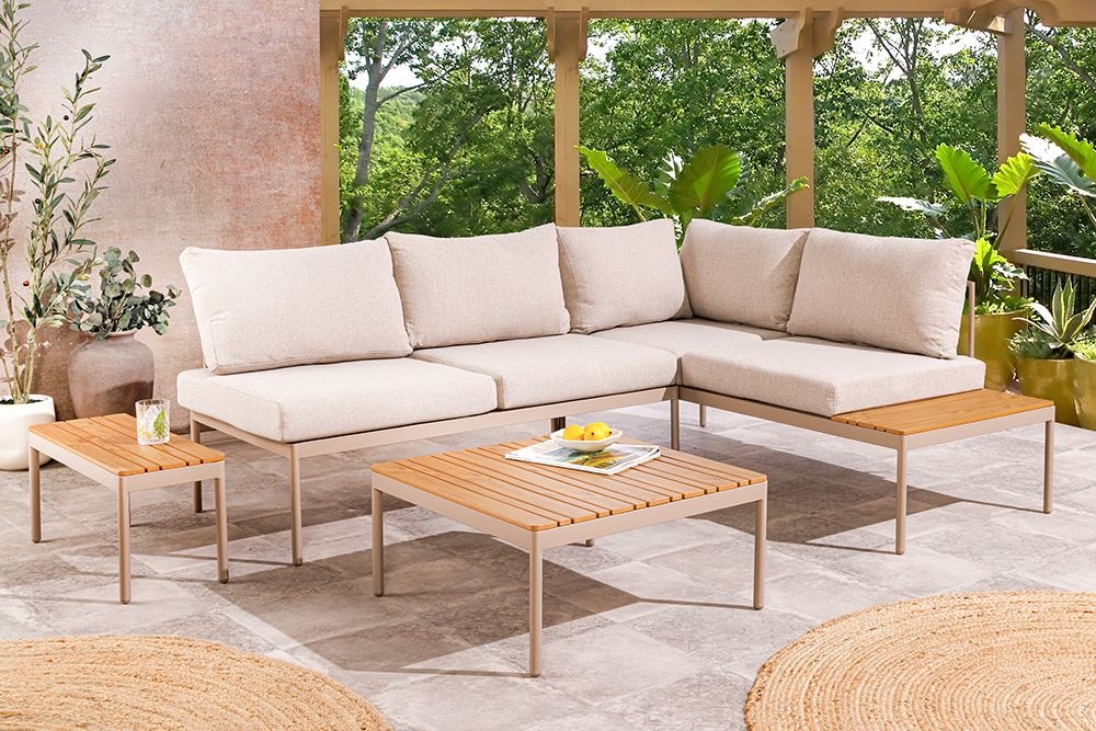 Outdoor Lounge MOBILE MODULAR greige Garten-Sitzgruppe inkl. Tisch und Kissen