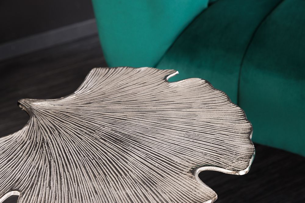 Dekorativer Beistelltisch GINKGO LEAF 55cm silber handmade Metall