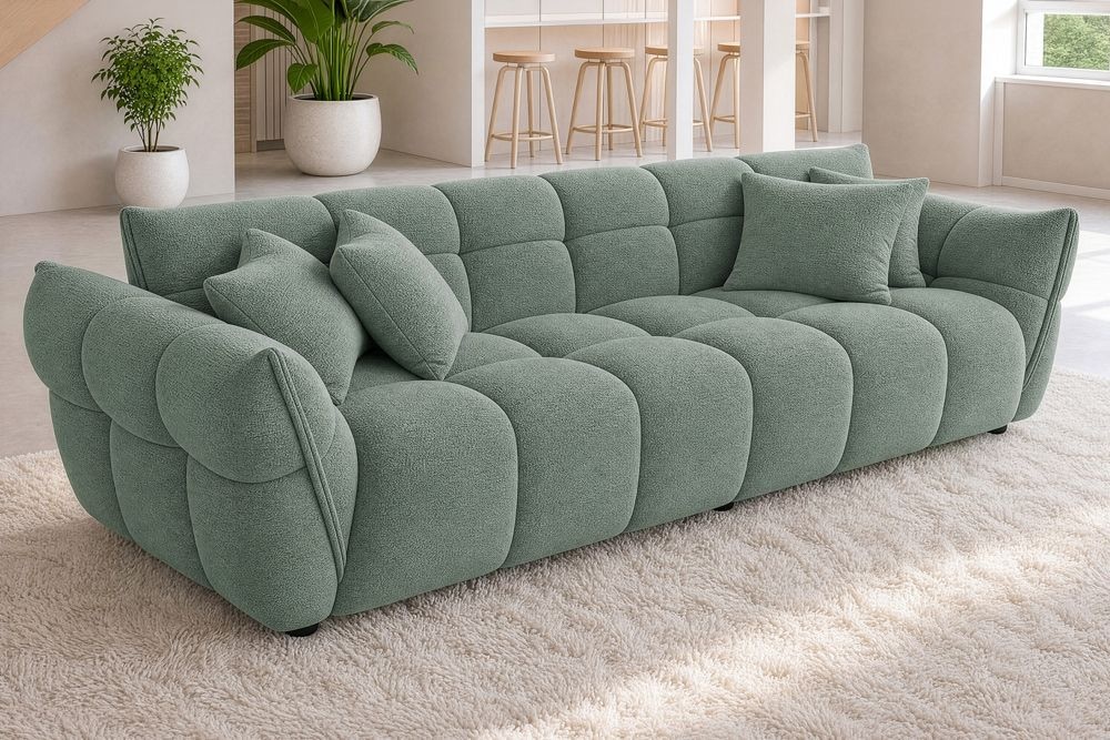 XXL Sofa CLOUD 260cm salbei Bouclé Bigsofa Federkern inkl. Kissen