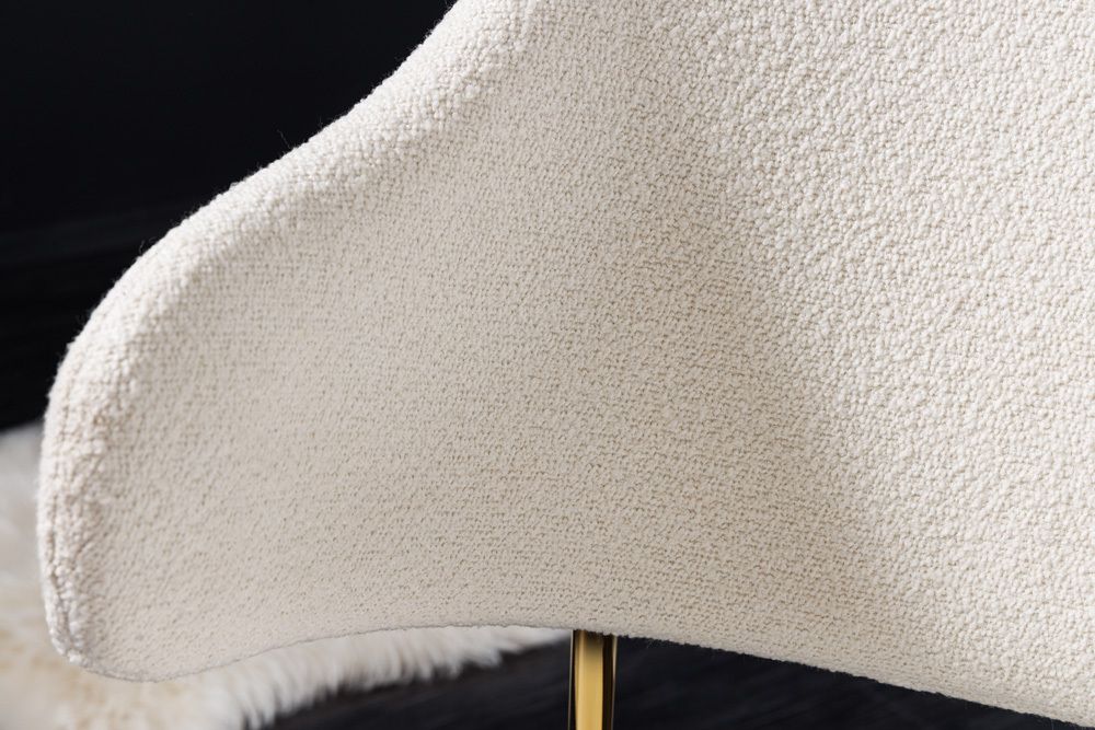 Design Stuhl VOGUE weiß Bouclé goldene Metallbeine