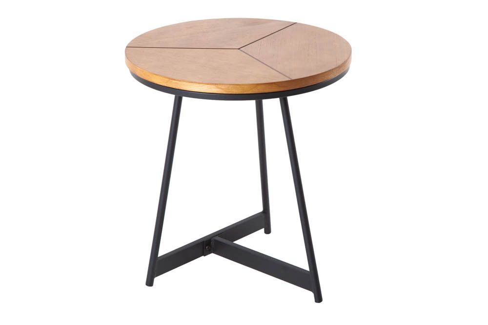 Runder Beistelltisch OAK ELEGANCE 45cm Eiche-Design schwarzes Metallgestell