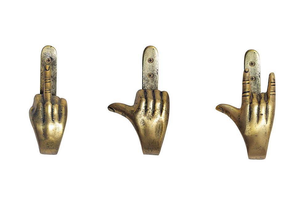 Extravagantes 3er Set Kleiderhaken FINGERS messing Metall-Aluminium Wandgarderobe