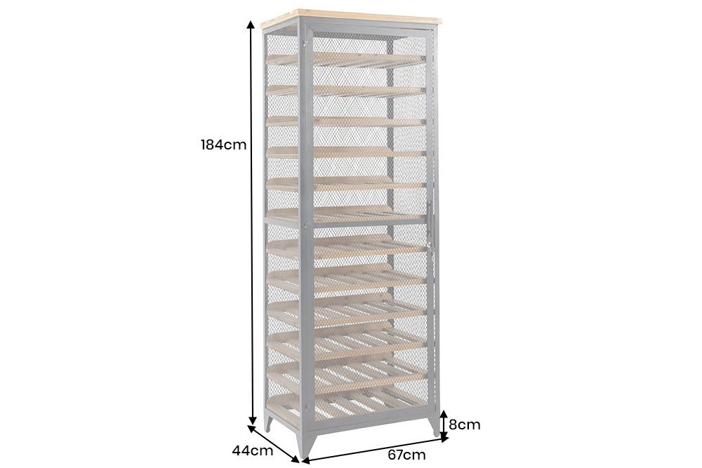 Design Weinschrank BODEGA 185cm natur schwarz Tannenholz Metall Flaschenregal
