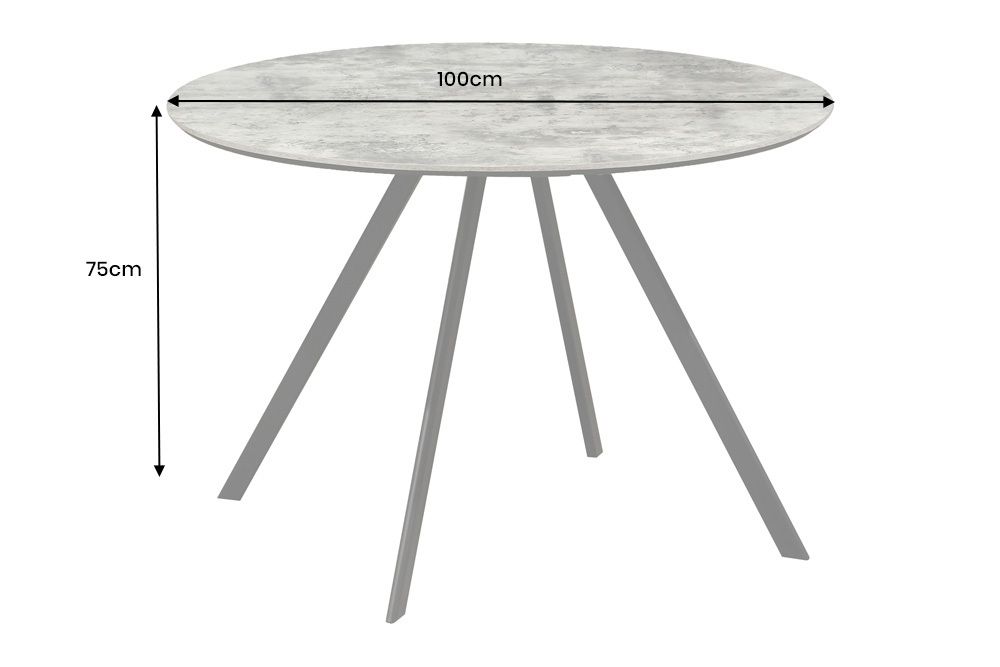 Runder Esstisch ATELIER 100cm grau Beton-Design schwarz Metall