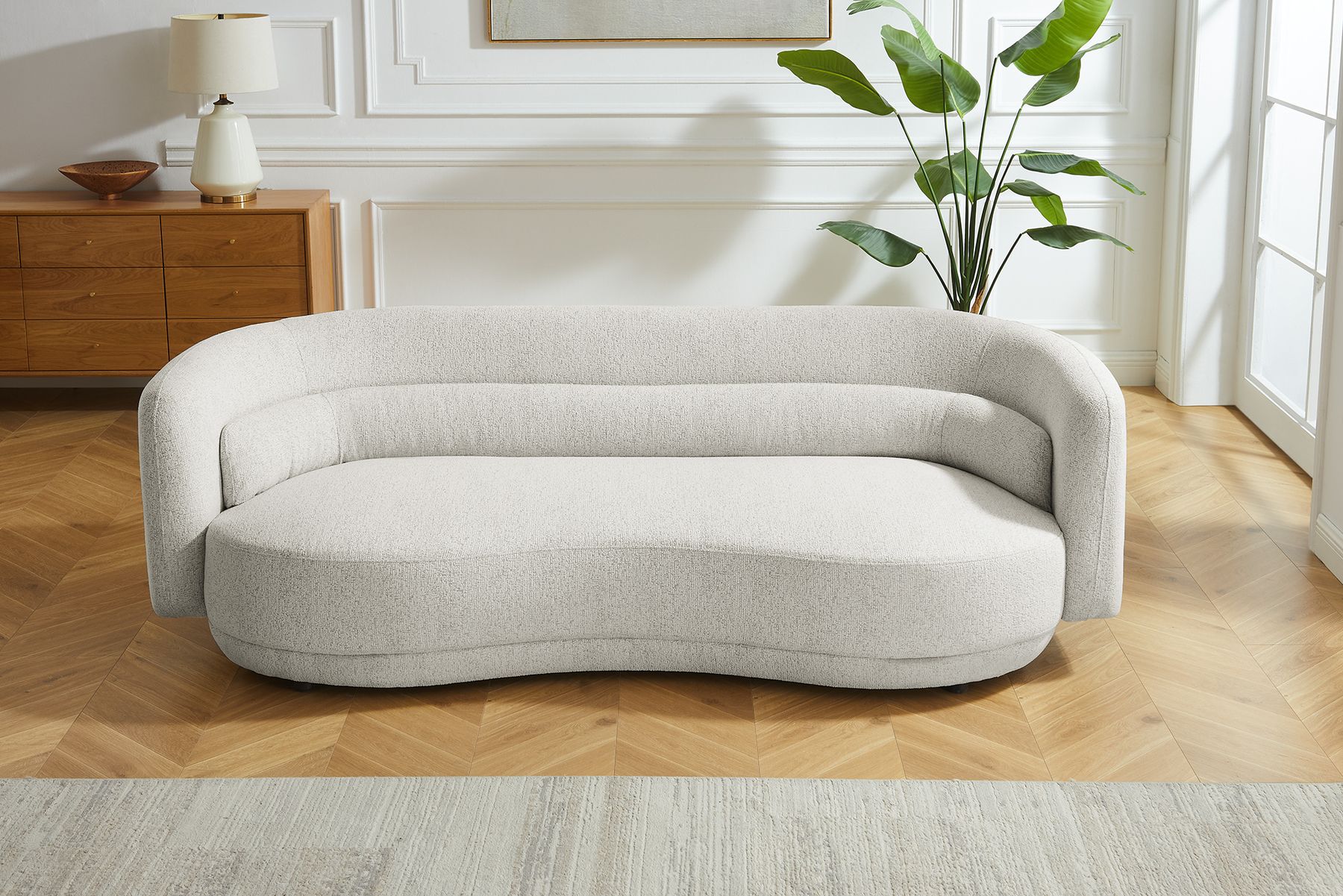 Design Sofa GATSBY 230cm beige Chenille Federkern 3-Sitzer Couch Rundum-Bezug