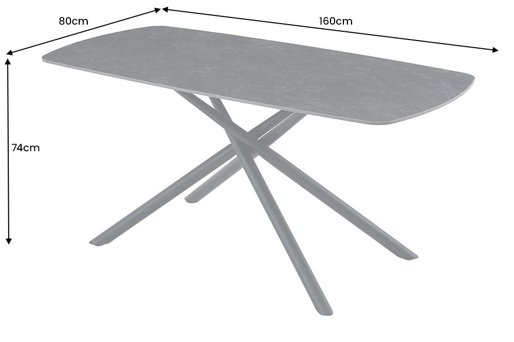 Design Esstisch OSAKA 160cm anthrazit Keramik schwarz Sterngestell Metall