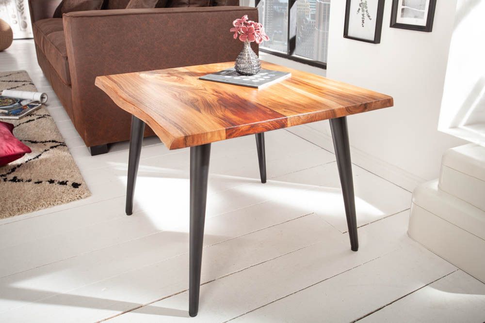Massiver Beistelltisch ORGANIC LIVING 60cm braun Akazie Couchtisch Live Edge