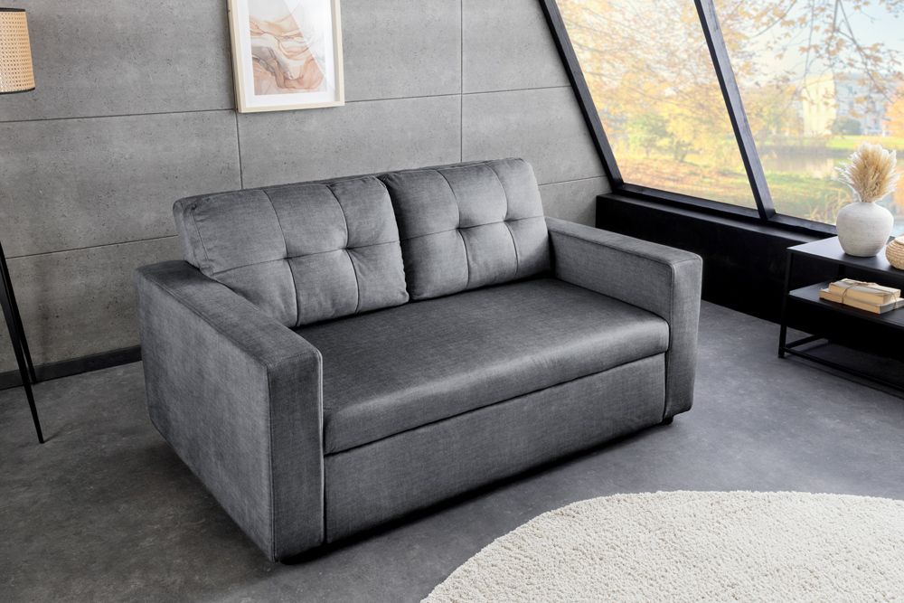Sofa mit Schlaffunktion SMART 140cm grau hochwertiger Vogue Seiden Samtstoff