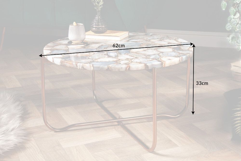 Runder Couchtisch NOBLE 65cm Edelstein Achat abnehmbare Tischplatte goldenes Metallgestell