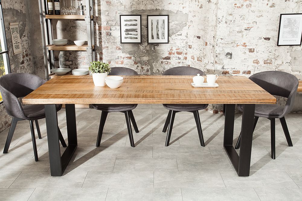 Massiver Esstisch IRON CRAFT 200cm natur Mangoholz Eisen Kufengestell Industrial Design