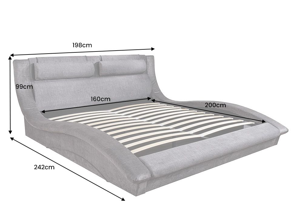 Boxbett SWING 160x200cm grau Vogue Seiden Samtstoff inkl. Stauraum und Bettkasten