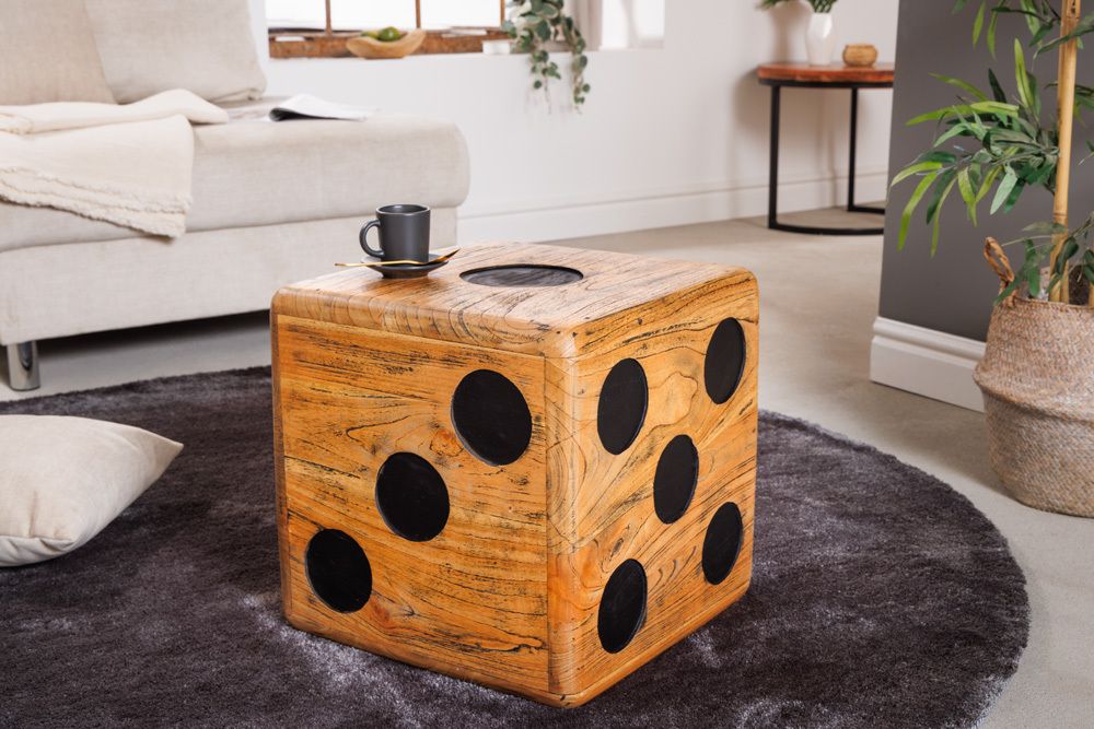Massiver Würfelhocker CUBE 40cm natur Mindiholz Beistelltisch stapelbar