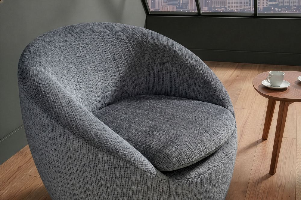 Drehbarer Design Sessel ALPINE grau Chenille Cremona 360° mit Armlehnen