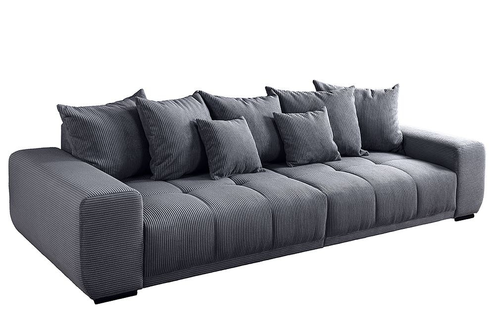 Modernes XXL Sofa ELEGANCIA 285cm anthrazit Cord inklusive Kissen Bigsofa