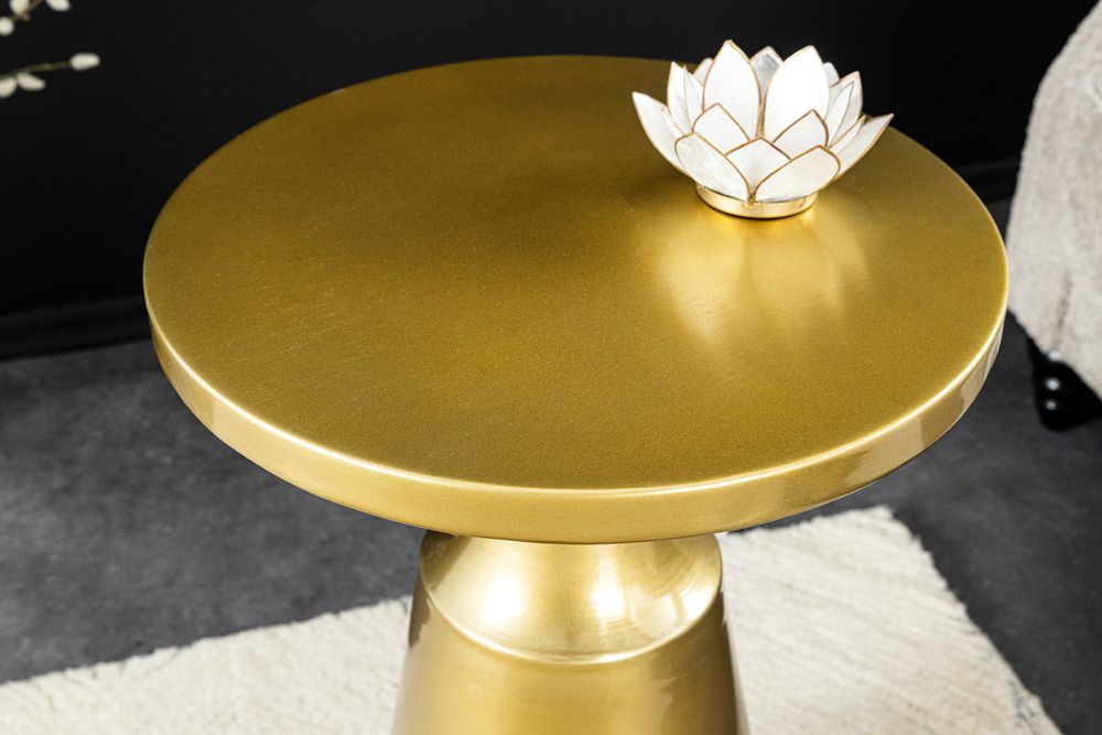 Design Beistelltisch ABSTRACT 60cm gold Metall gebürstet Patina Handarbeit rund Säulentisch
