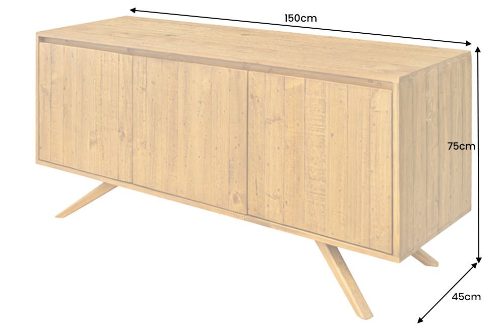 Massives Sideboard FINCA 150cm vintage braun recyceltes Pinienholz