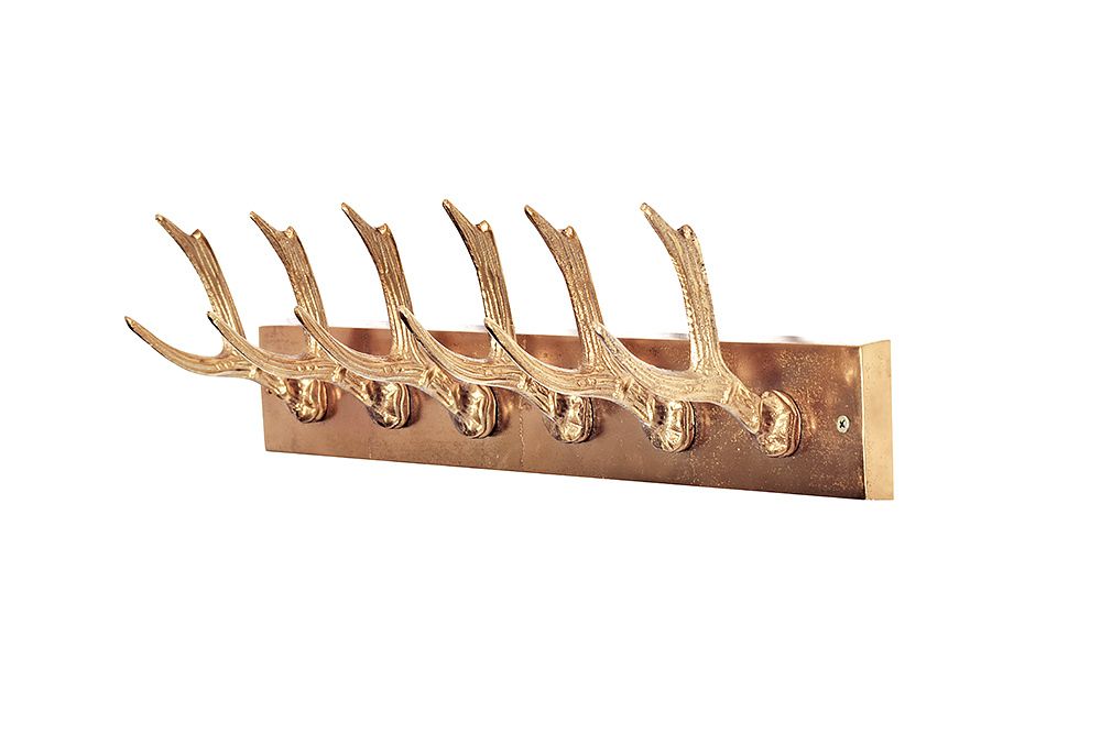 Dekorative Wandgarderobe DEER 50cm gold Metall Hirschgeweih Kleiderhaken