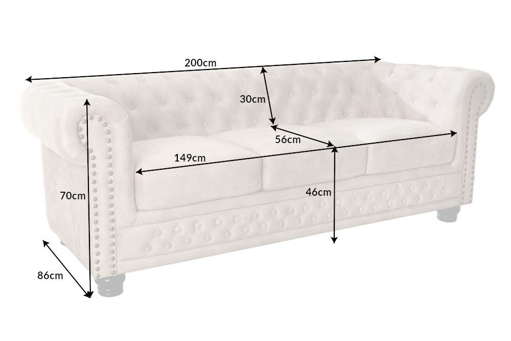 Chesterfield 3-Sitzer Sofa 200cm champagner beige Samt Federkern Knopfheftung