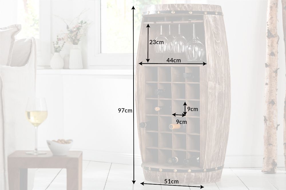 Shabby Chic Weinregal BODEGA 100cm natur Pinie Weinfass für 24 Flaschen