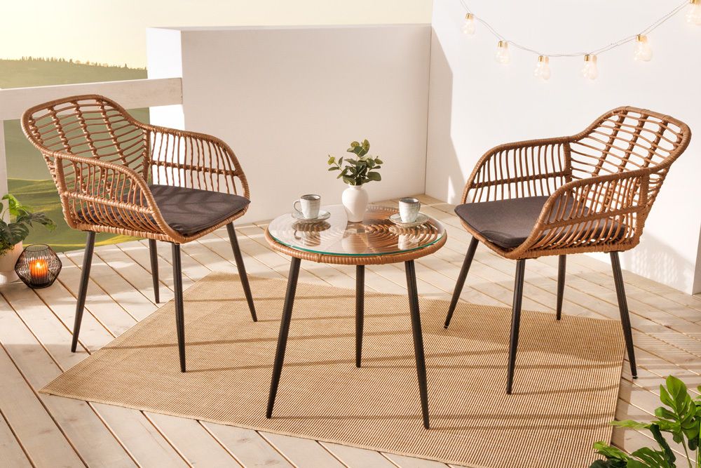 In- und Outdoor Bistro Balkon-Set PARIS braun Polyrattan Sitzgruppe wetterfest mit Tisch
