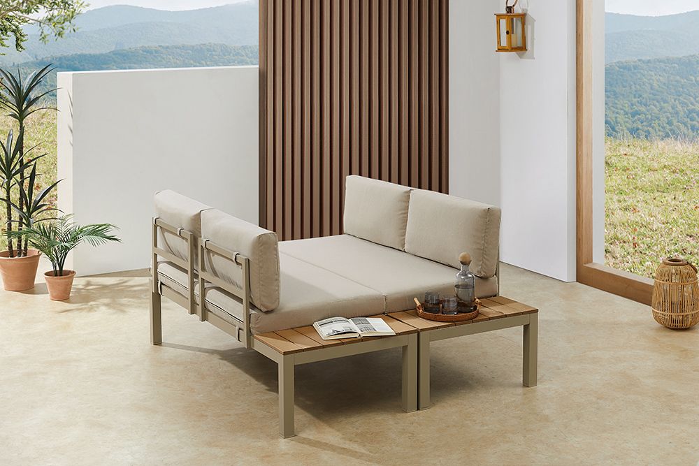 Modulare Garten Sitzgruppe ORLANDO LOUNGE 240cm champagner greige Aluminium wetterfest inkl. Kissen