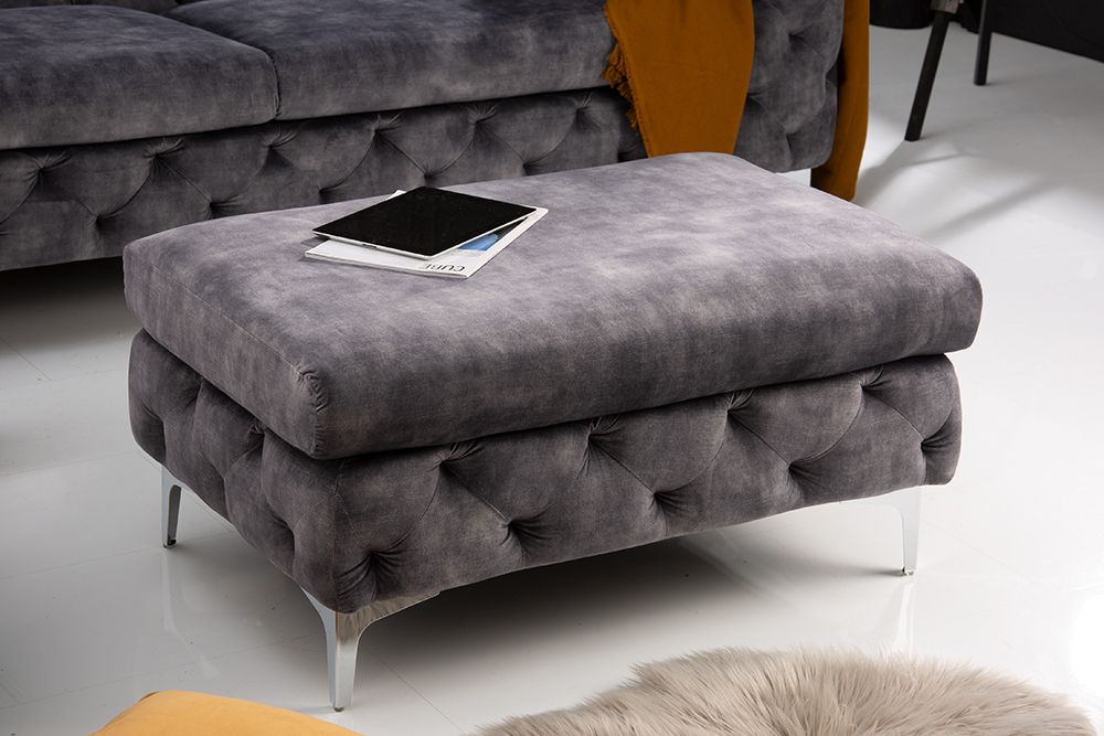 Chesterfield Hocker MODERN BAROCK 90cm dunkelgrau Samt Sitzhocker Fußhocker
