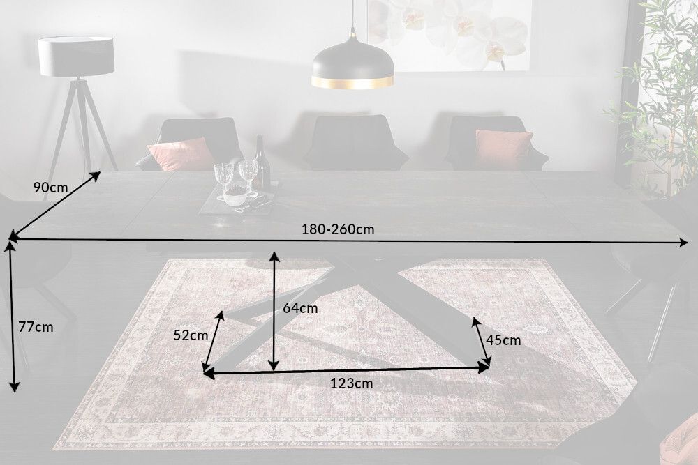 Ausziehbarer Esstisch EUPHORIA 180-220-260cm anthrazit Lava Keramik made in Italy