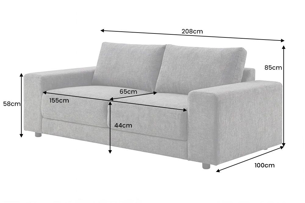 Großes Sofa LOFT 210cm grau Vogue Velours Samt 3-Sitzer Couch Taschenfederkern