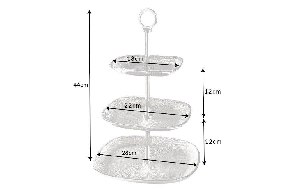 Moderne Etagere ORIENT 45cm silber Hammerschlag-Design mit drei Etagen