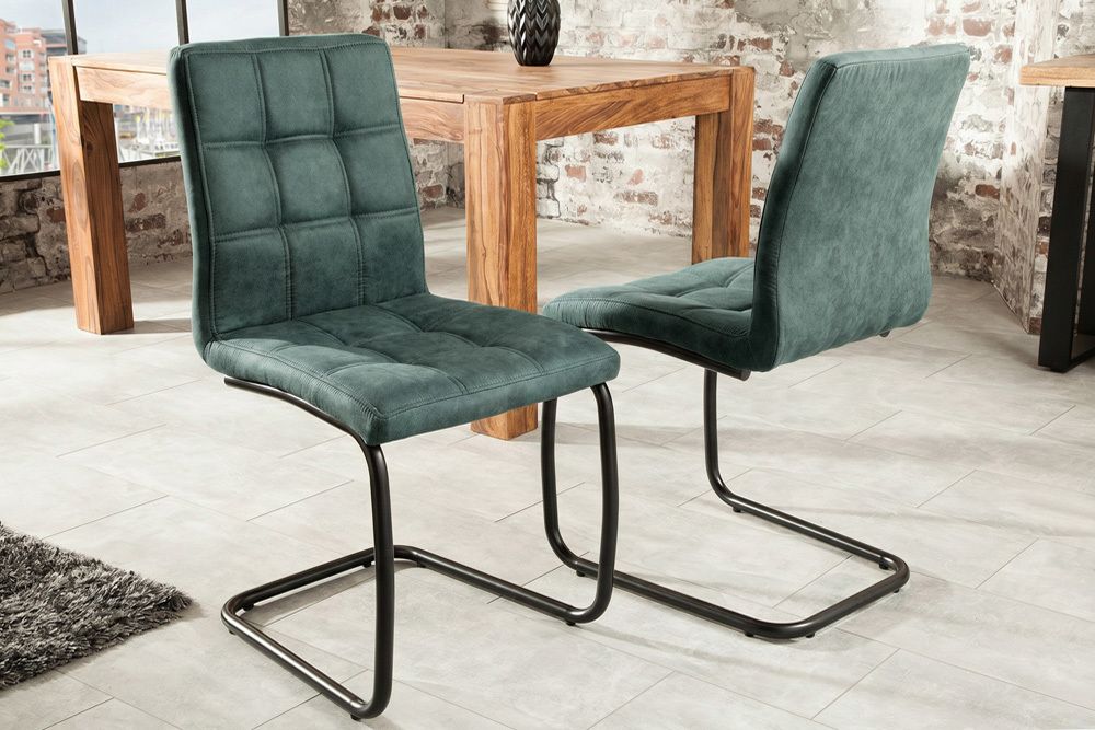 Design Freischwinger Stuhl MODENA vintage petrol Microfaser mit Ziersteppung