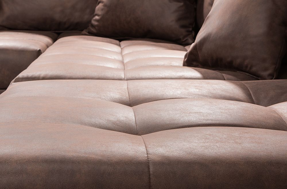 Moderne XXL Wohnlandschaft KENT 305cm antik braun Federkern Bigsofa inkl. Hocker